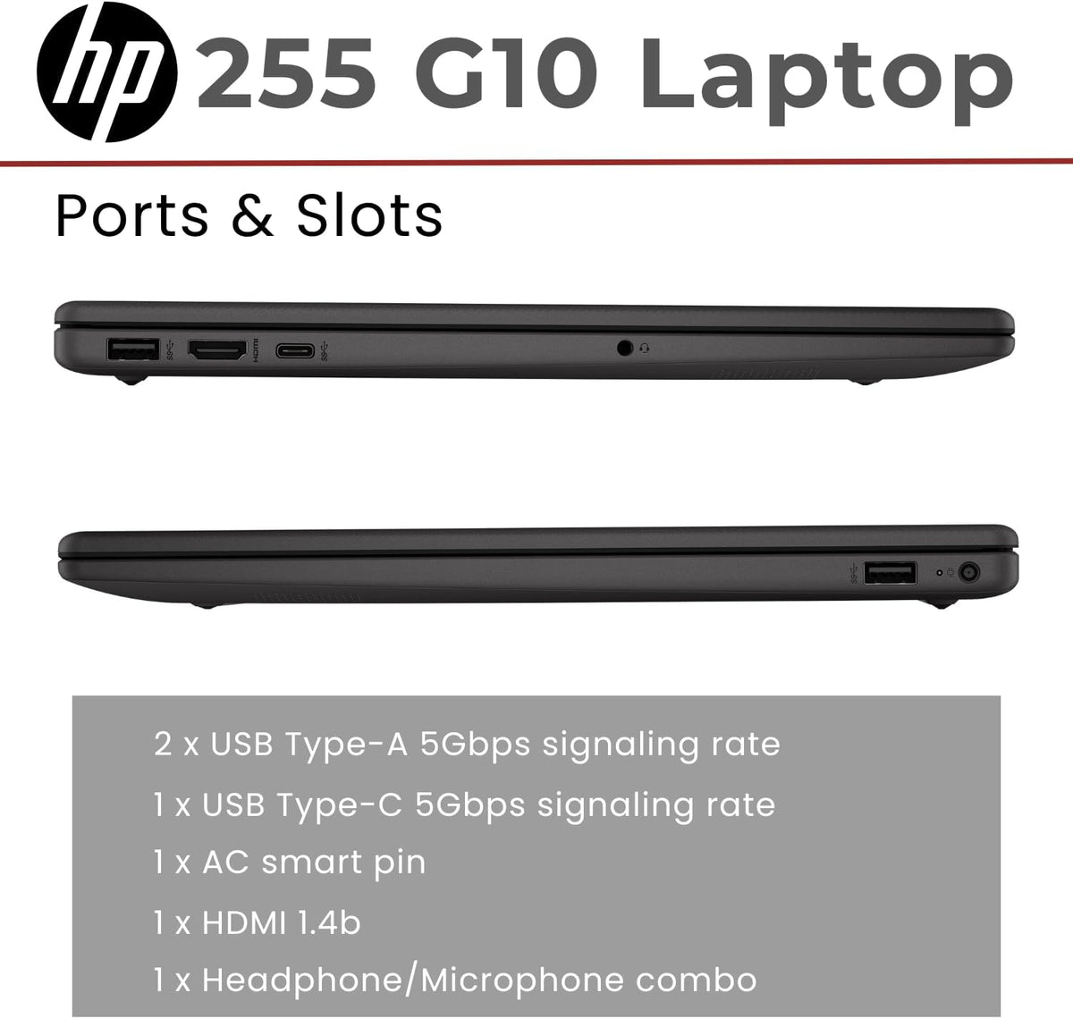 Ordinateur compact portable professionnel HP 255 G10 15,6" FHD, processeur AMD Ryzen 7 7730U, 32 Go de RAM, SSD PCIe 1 To, pavé numérique, webcam, Wi-Fi 6, HDMI, Windows 11 Pro, noir