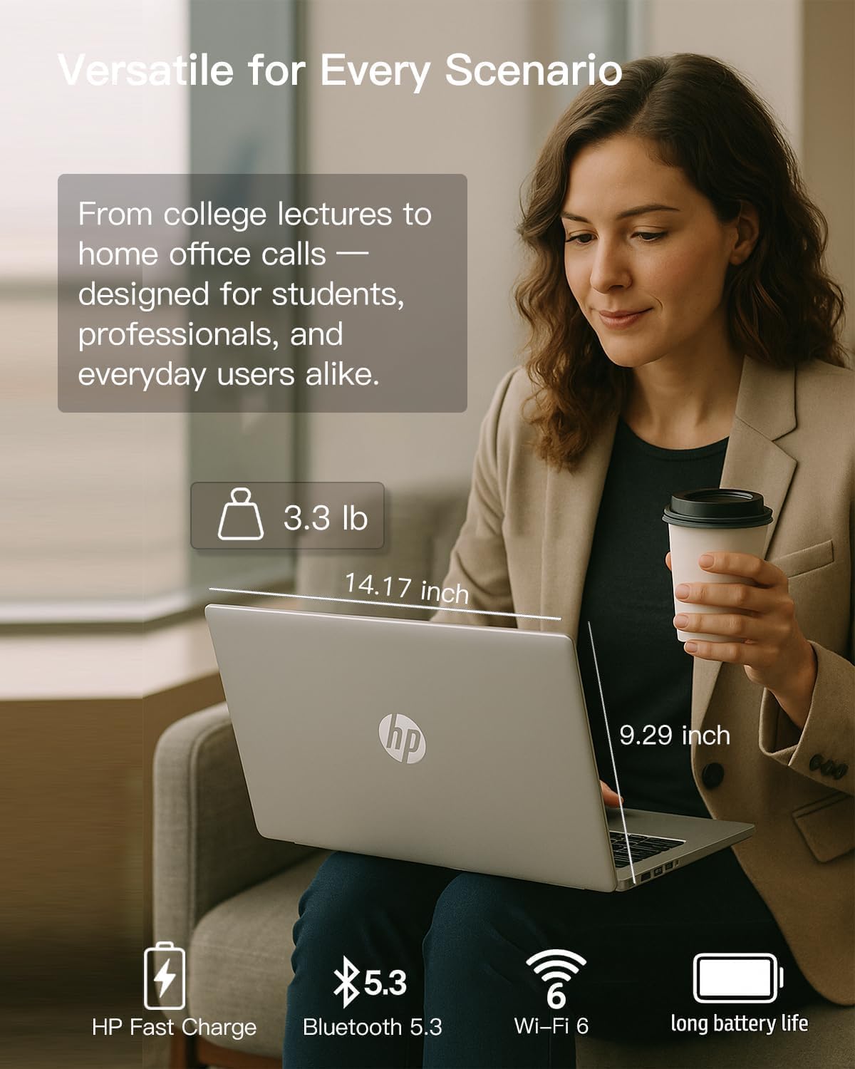Dernier ordinateur compact portable professionnel HP 15,6" FHD, processeur Intel Dual Core, 8 Go de RAM, SSD PCIe 256 Go, Wi-Fi 6, Copilot AI, lecteur de carte SD, Windows 11 Professionnel avec Office 365 pour le Web (travail et études).