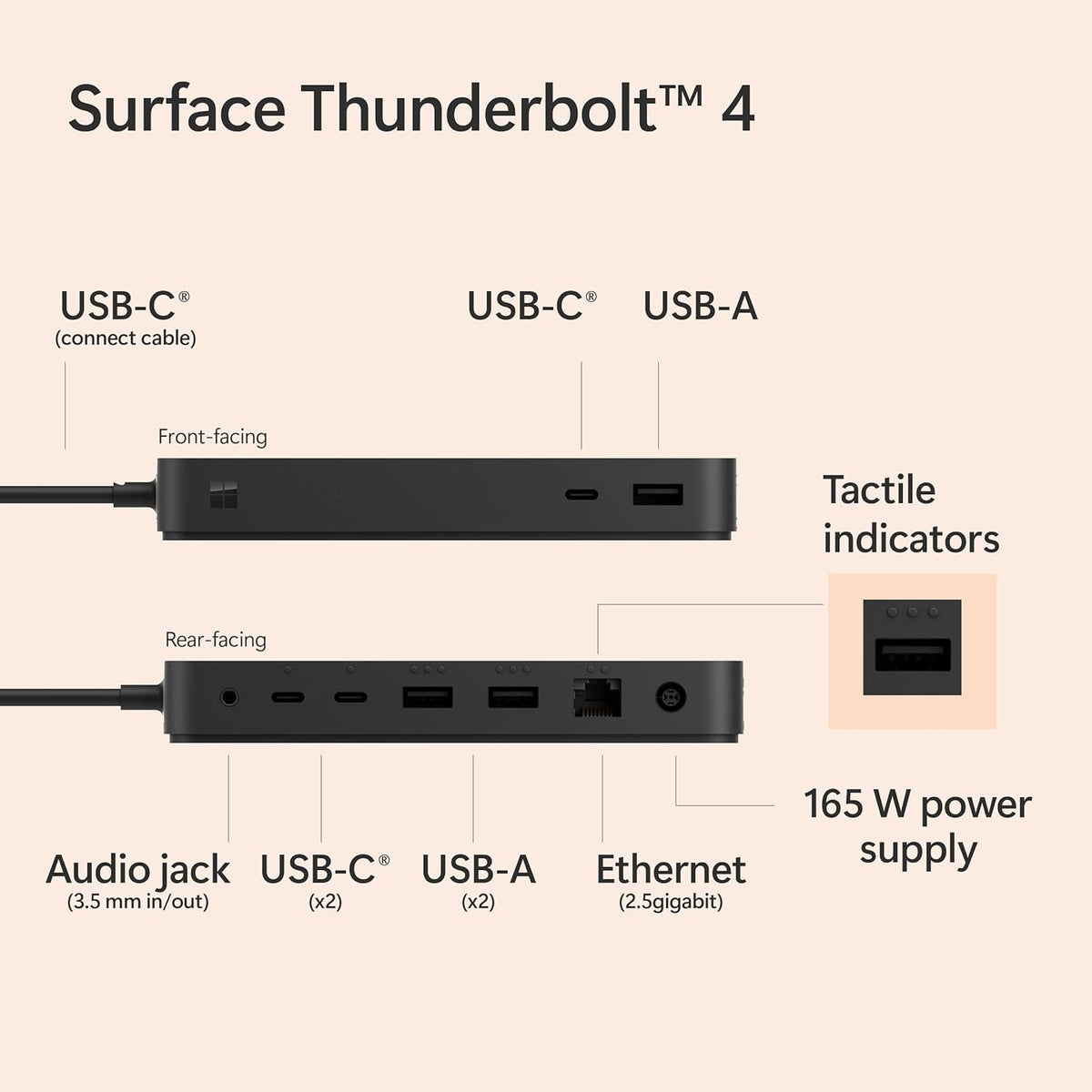 Station d'accueil Microsoft Surface Thunderbolt 4 - Noire (T8H-00001) – Modèle pratique