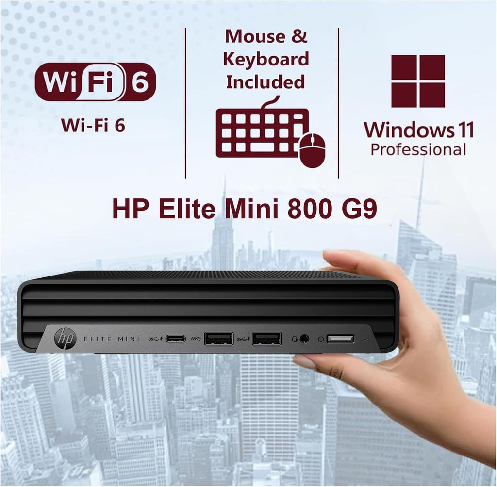 Ordinateur de bureau HP Elite Mini 800 MFF pour professionnels, processeur Intel Core i9-14900, 32 Go de RAM DDR5, SSD PCIe de 2 To, 2 ports DisplayPort, Wi-Fi 6, port RJ-45, clavier et souris doté de connectivité filaires, support inclus, Windows…