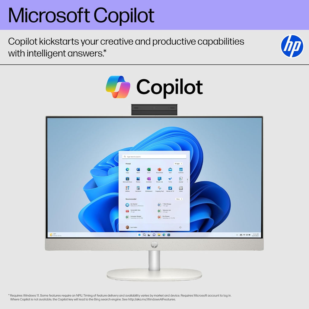 Ordinateur de bureau tout-en-un tactile HP 24 pouces pour un usage domestique et l'école : processeur Intel, écran FHD 23,8 pouces, 16 Go de RAM DDR4, SSD PCIe 1 To, Wi-Fi 6, Bluetooth 5.3, blanc.