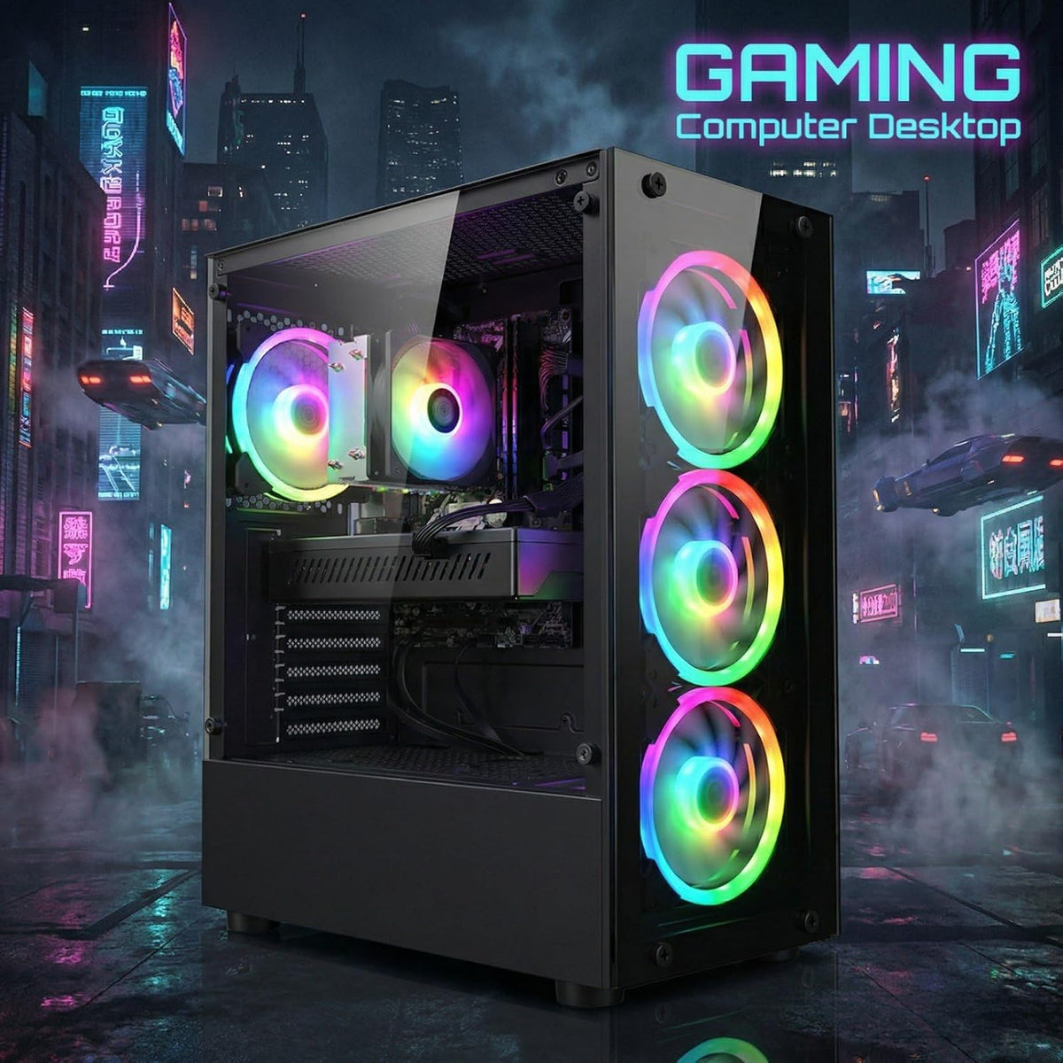 Ordinateur de bureau gaming STGAubron : processeur Intel Core i7-6700 allant jusqu'à 4 GHz, carte graphique GeForce RTX 2060S 8 Go, 32 Go de RAM DDR4, SSD de 1 To, Wi-Fi 6, Bluetooth 5.0, 4 ventilateurs RGB, Windows 11 Famille.