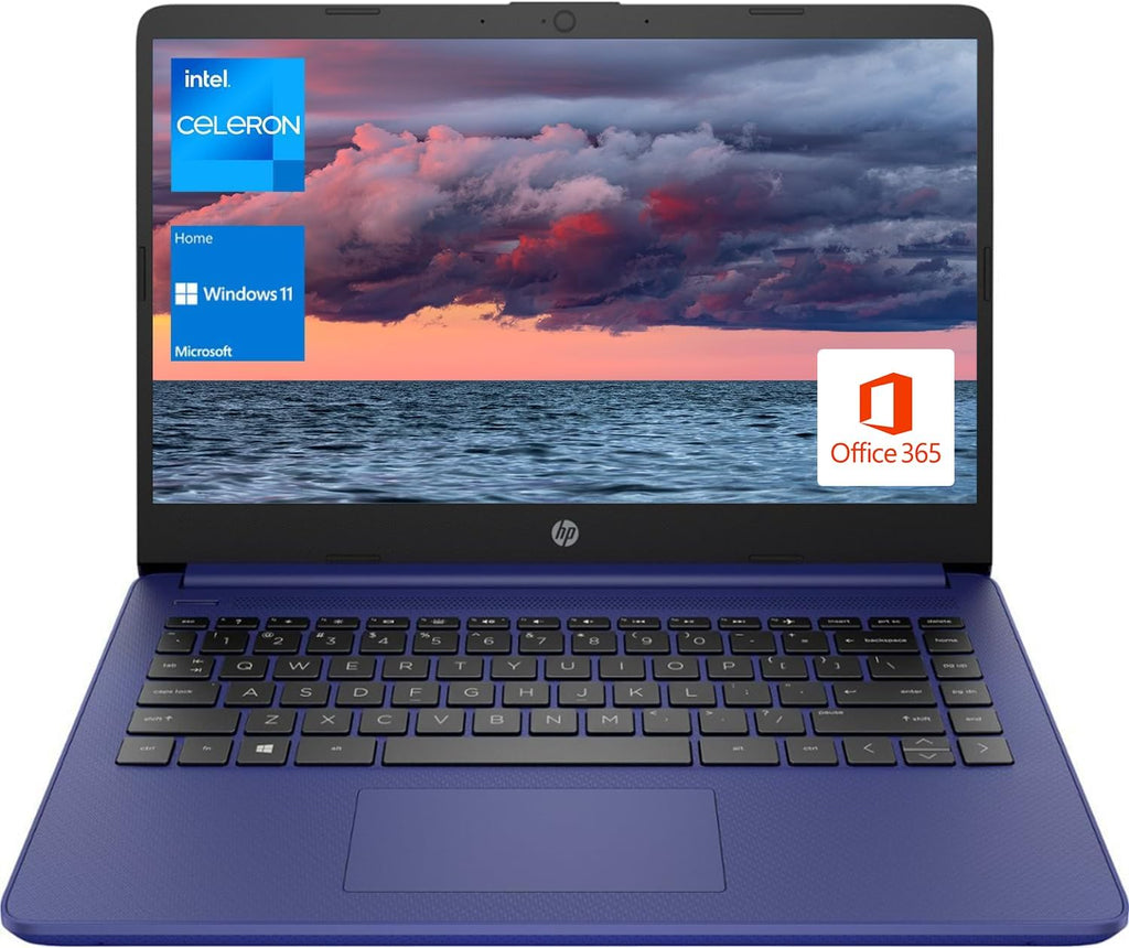 Ordinateur compact portable HP pour étudiants et professionnels, écran HD 14 pouces, processeur Intel Quad-Core N4120, 4 Go de RAM DDR4, 64 Go de stockage eMMC, abonnement d'un an à Office 365, webcam, lecteur de carte SD, HDMI, Wi-Fi, Windows 11