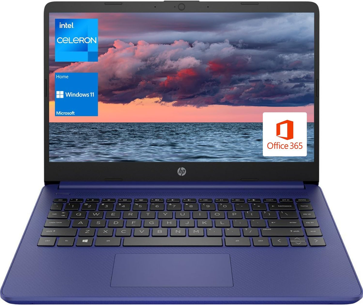 Ordinateur compact portable HP pour étudiants et professionnels, écran HD 14 pouces, processeur Intel Quad-Core N4120, 4 Go de RAM DDR4, 64 Go de stockage eMMC, abonnement d'un an à Office 365, webcam, lecteur de carte SD, HDMI, Wi-Fi, Windows 11