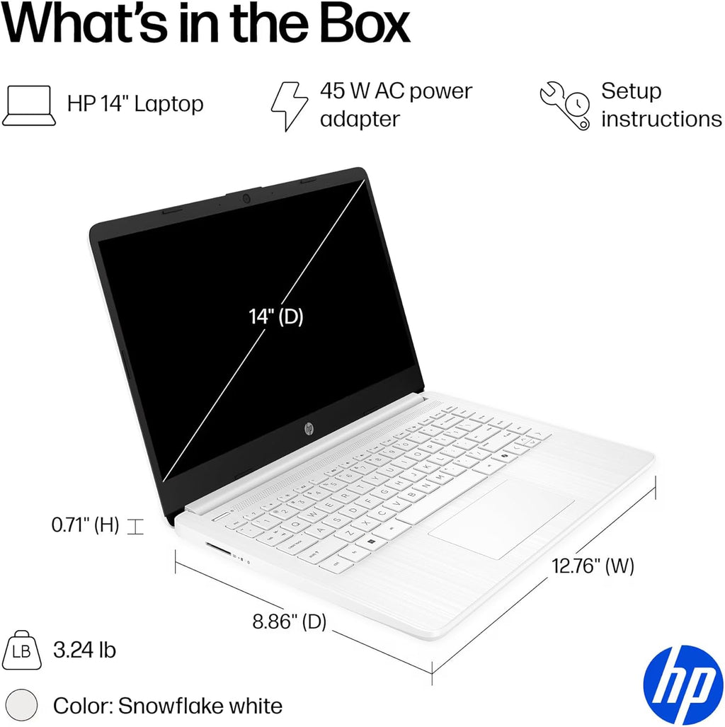Ordinateur compact portable HP 14 fin et léger pour étudiants et professionnels (2026) avec suite Office, Copilot AI, processeur Intel jusqu'à 2,8 GHz, 8 Go de RAM, 628 Go de stockage (128 Go SSD + 500 Go extensible), Wi-Fi 6, Windows 11 Pro