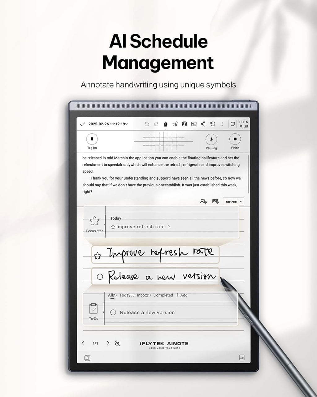 iflytek AINOTE Air 2 Bundle - Étui folio noir, Tablette tactile graphique 8,2 pouces avec stylet, transcription vocale et assistance multilingue pour la prise de notes et l'écriture, stylet et IA.