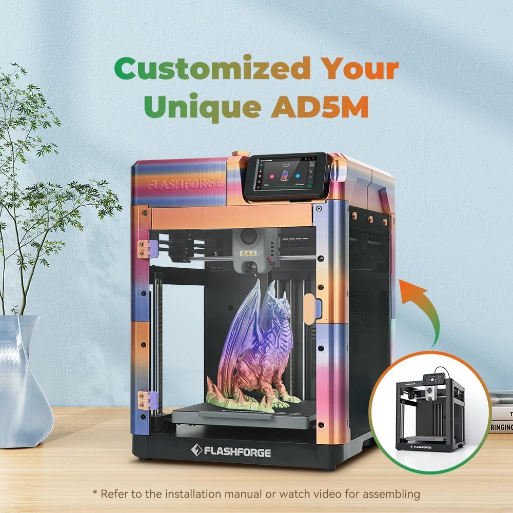 Imprimante 3D FLASHFORGE AD5M : Calibrage entièrement automatique, impression en un clic, vitesse maximale de 600 mm/s, structure CoreXY entièrement métallique pour une impression de précision, buse à changement réactif et facile d'entretien, volume…