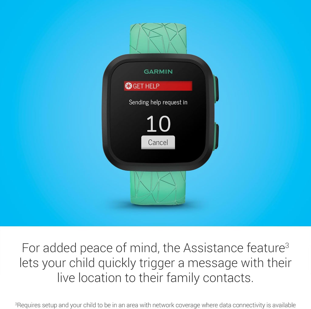 Présentation : Montre connectée Garmin Bounce™ pour enfants : messagerie bidirectionnelle (texte et voix), géolocalisation, Green Burst