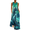 Robe longue maxi d'été amusante pour femme, motif ours polaire et aurores boréales.