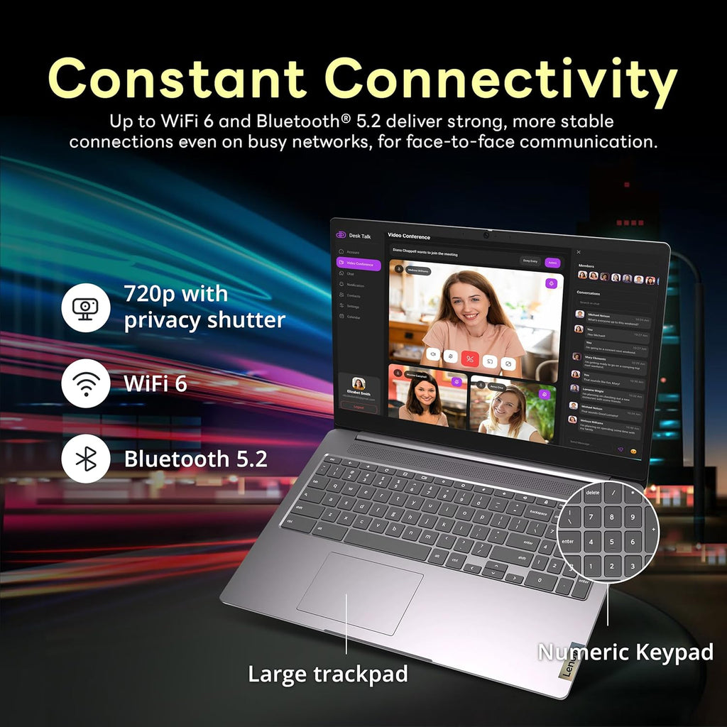 Chromebook Lenovo Ideapad 3 15,6" FHD, processeur Intel Celeron N4500, 4 Go de RAM, 224 Go de stockage (SSD 64 Go + station d'accueil 160 Go), carte graphique Intel UHD, clavier complet, Chrome OS, gris arctique