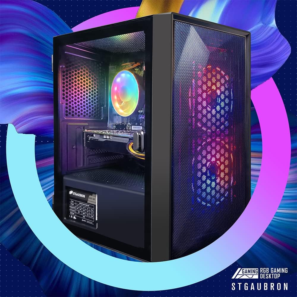 Ordinateur de bureau gaming STGAubron, processeur Intel Core i5 allant jusqu'à 3,7 GHz, carte graphique GeForce RTX 2060 6 Go, 16 Go de RAM, SSD de 512 Go, Wi-Fi 6, Bluetooth 5.0, 2 ventilateurs RGB, Windows 11 Famille