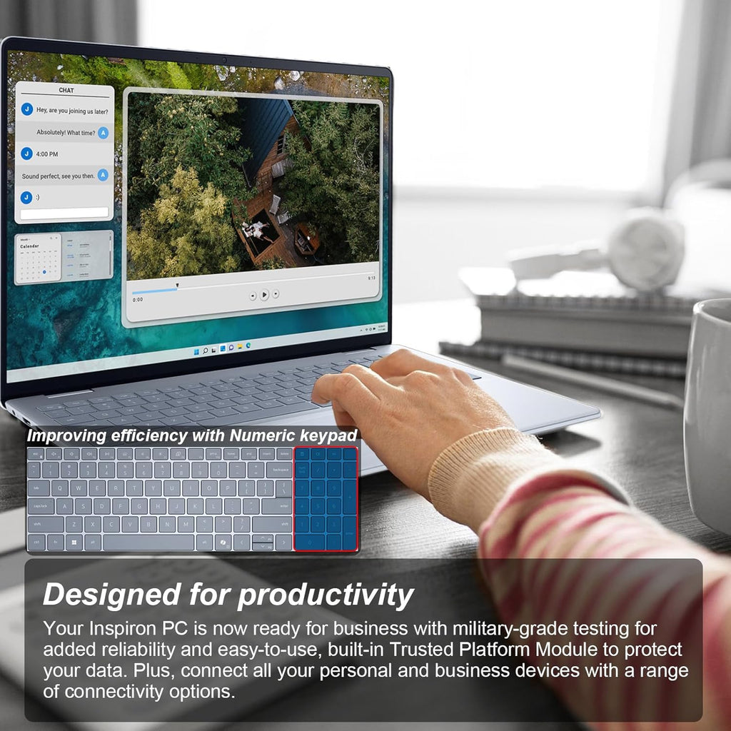 Ordinateur compact portable professionnel Dell Inspiron 16 : écran tactile 16:10 FHD+ (1920 x 1200), processeur Intel Core i7-150U, 64 Go de RAM DDR5, SSD de 4 To, clavier rétroéclairé, Wi-Fi 6E, licence à vie Microsoft Office et souris dédiée