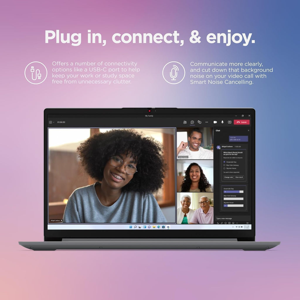 Ordinateur compact portable étudiant Lenovo IdeaPad 1, processeur Intel Dual Core, 20 Go de RAM, SSD de 1 To + eMMC de 128 Go, écran FHD de 15,6 pouces, abonnement d'un an à Office 365, Windows 11 Famille, Wi-Fi 6, webcam, Bluetooth, lecteur de