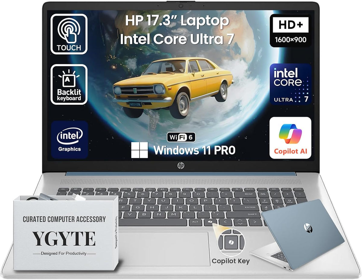 Ordinateur compact portable HP 17 pouces tactile, écran tactile HD+ IPS 17,3 pouces, PC professionnel avec intelligence artificielle, processeur Intel Core Ultra 7 de 15e génération (12 cœurs) + NPU, 32 Go de RAM DDR5, SSD de 2 To, Windows 11 Pro