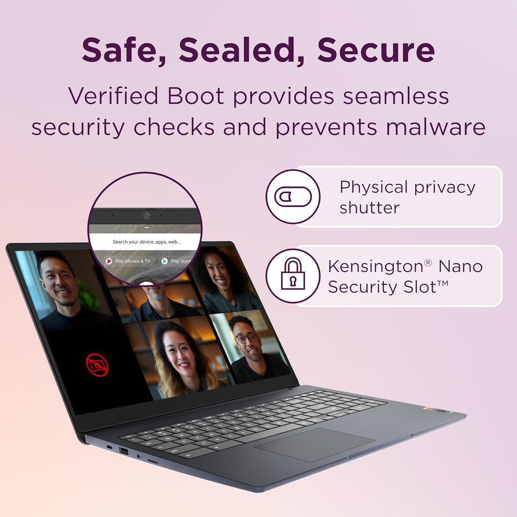 Chromebook Lenovo IdeaPad 3i, écran FHD 15,6 pouces, processeur Intel Celeron N4500, 8 Go de RAM, 64 Go de stockage eMMC, résolution 1920 x 1080 pixels, webcam 720p, Chrome OS, bleu abysse