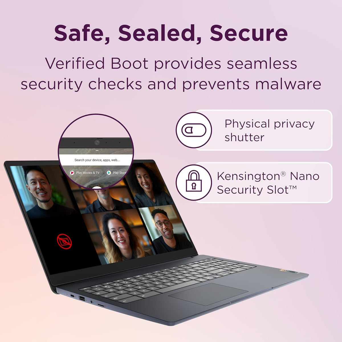 Chromebook Lenovo IdeaPad 3i, écran FHD 15,6 pouces, processeur Intel Celeron N4500, 8 Go de RAM, 64 Go de stockage eMMC, résolution 1920 x 1080 pixels, webcam 720p, Chrome OS, bleu abysse