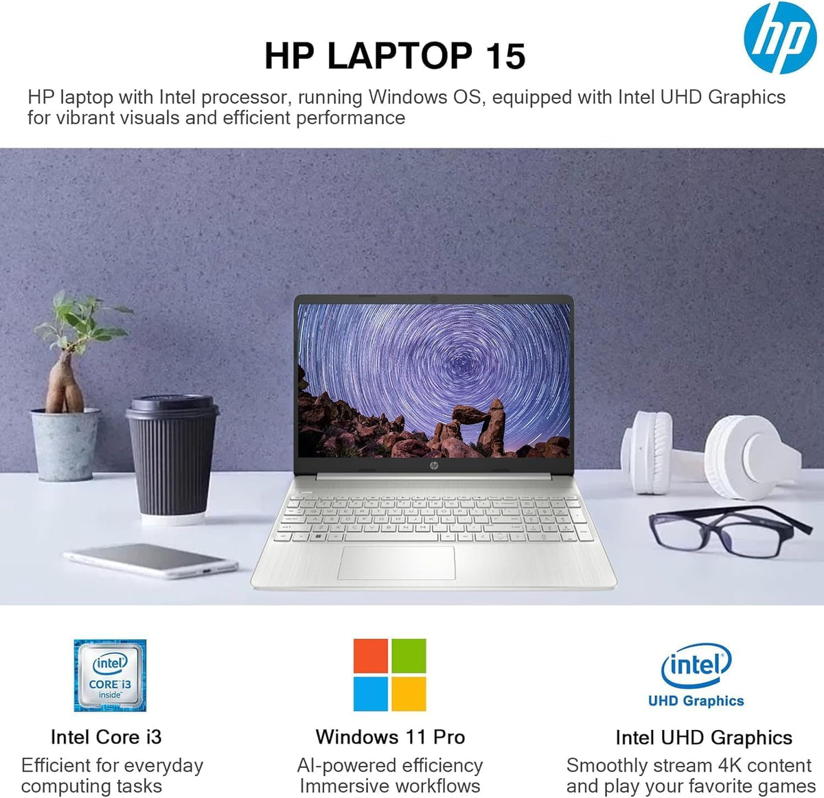 Ordinateur compact portable HP Flagship 15,6" tactile HD, processeur Intel i3 à 6 cœurs, 32 Go de RAM, 1,5 To de stockage (1 To SSD + 500 Go d'extension), Wi-Fi, batterie longue durée, HubxcelAccessory, licence à vie pour Office 2024, Windows 11