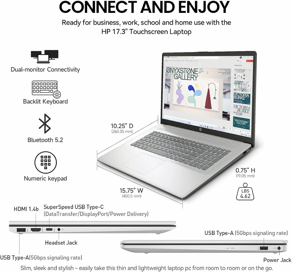 Ordinateur compact portable HP 2026 17 pouces à écran tactile HD+ IPS, PC professionnel avec intelligence artificielle, processeur Intel Core Ultra 7 de 15e génération (12 cœurs), 32 Go de RAM DDR5, SSD de 2 To, Windows 11 Pro, clavier rétroéclairé