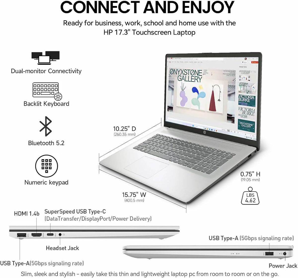 Ordinateur compact portable HP 2026 17 pouces à écran tactile HD+ IPS, PC professionnel avec intelligence artificielle, processeur Intel Core Ultra 7 de 15e génération (12 cœurs), 32 Go de RAM DDR5, SSD de 2 To, Windows 11 Pro, clavier rétroéclairé