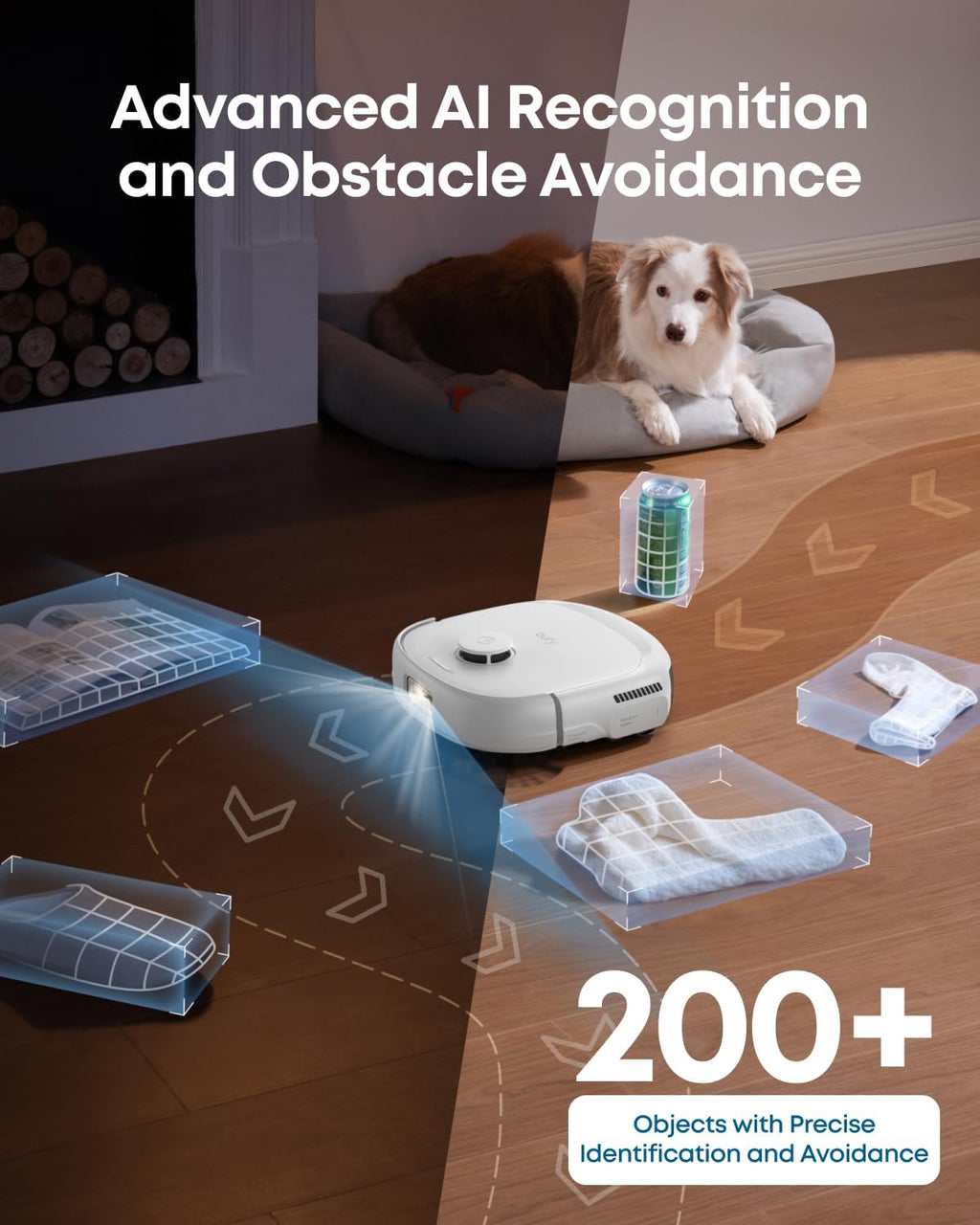 Aspirateur robot eufy E25, système HydroJet doté de balai à franges, aspiration turbo 20 000 Pa, robot laveur tout-en-un, nettoyage des bords et des coins, conception anti-enchevêtrement, détection d'obstacles par IA, blanc