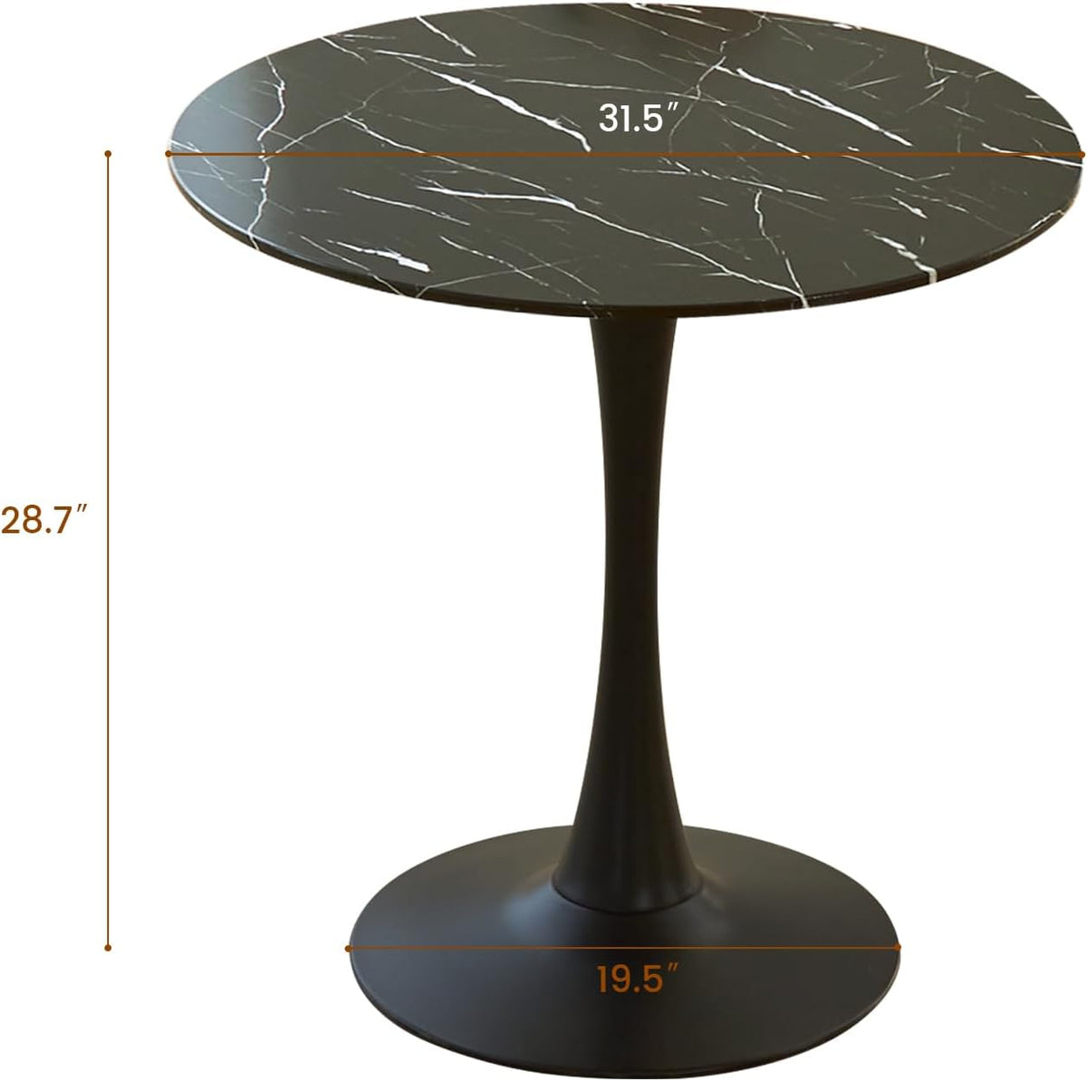 Table de salle à manger ronde, table tulipe circulaire de 80 cm dotée de plateau épais et pied en métal, table bistro moderne du milieu du siècle pour cuisine, petits espaces, salon, café (motif marbre noir)