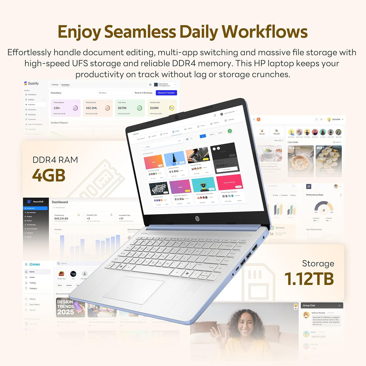 Ordinateur compact portable HP Stream 14 avec AI Copilot, modèle phare pour étudiants et professionnels, processeur Intel quadricœur de 13e génération, 4 Go de RAM, 1,12 To de stockage (128 Go UFS + station d'accueil de 1 To), Office 365, Windows 11