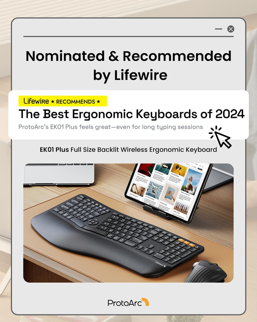 Clavier ergonomique Bluetooth rétroéclairé ProtoArc EK01 Plus, clavier à connectivité sans fil complet divisé doté de double connectivité Bluetooth et USB, repose-poignets rembourré, rechargeable, compatible Windows/Mac/Android, noir