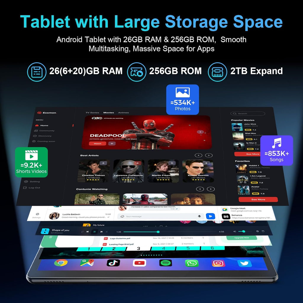 Tablette tactile Android avec clavier, tablette Android 15 10 pouces (2026), 26 Go + 256 Go + 2 To extensible, PC tablette électronique avec Gemini, processeur 8 cœurs, batterie 8 000 mAh, Wi-Fi 5G, GMS, tablette 2 en 1 avec étui, souris et stylet (é