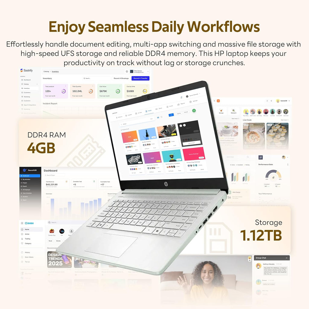 Ordinateur compact portable HP Stream 14 HD pour étudiants et professionnels avec AI Copilot, processeur Intel N150, 4 Go de RAM, 1,12 To de stockage (128 Go UFS + station d'accueil de 1 To), abonnement d'un an à Office 365, carte graphique Intel