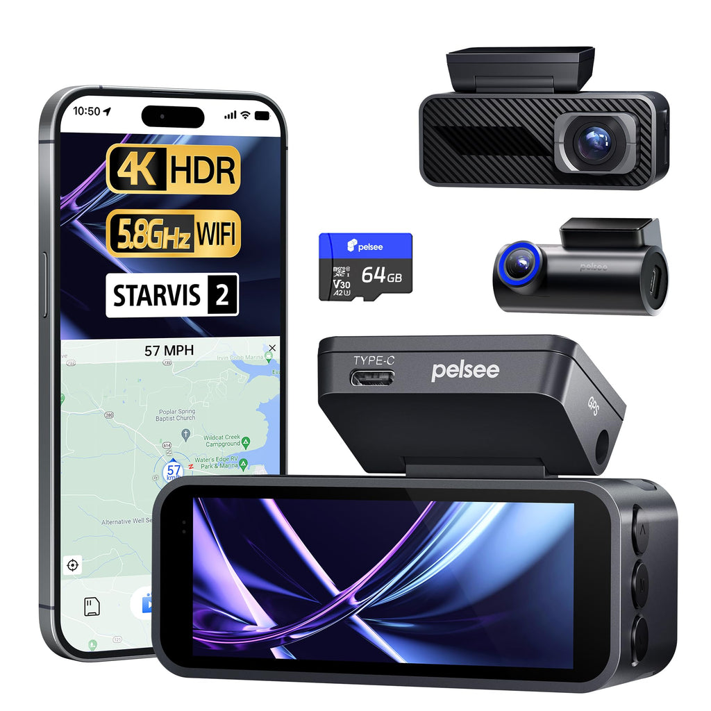 PELSEE P1 Pro 4K Double caméra embarquée doté de vision nocturne et GPS