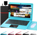 Ordinateur compact portable G-Anica (10,1 pouces), processeur quadricœur sous Android 12.0, netbook avec Wi-Fi, webcam et Bluetooth, mini ordinateur compact portable avec sacoche, souris et tapis de souris pour enfants et adultes (bleu)