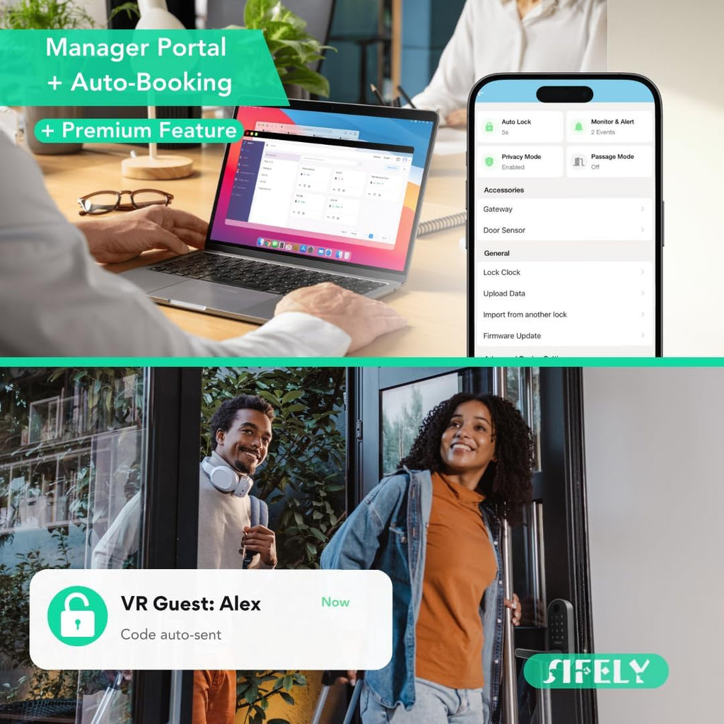 Serrure de porte intelligente doté de Wi-Fi intégré, empreinte digitale, poignée et clavier – Accès à distance et verrouillage automatique, entrée sans clé pour un usage domestique, les locations Airbnb et autres, déverrouillage 6 en 1 …