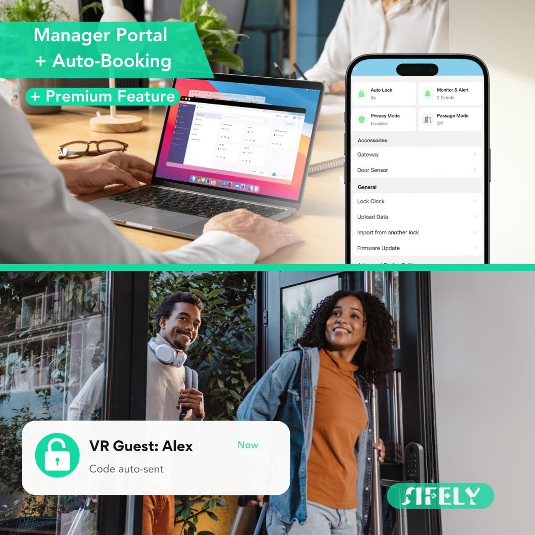 Serrure de porte intelligente doté de Wi-Fi intégré, empreinte digitale, poignée et clavier – Accès à distance et verrouillage automatique, entrée sans clé pour un usage domestique, les locations Airbnb et autres, déverrouillage 6 en 1 …