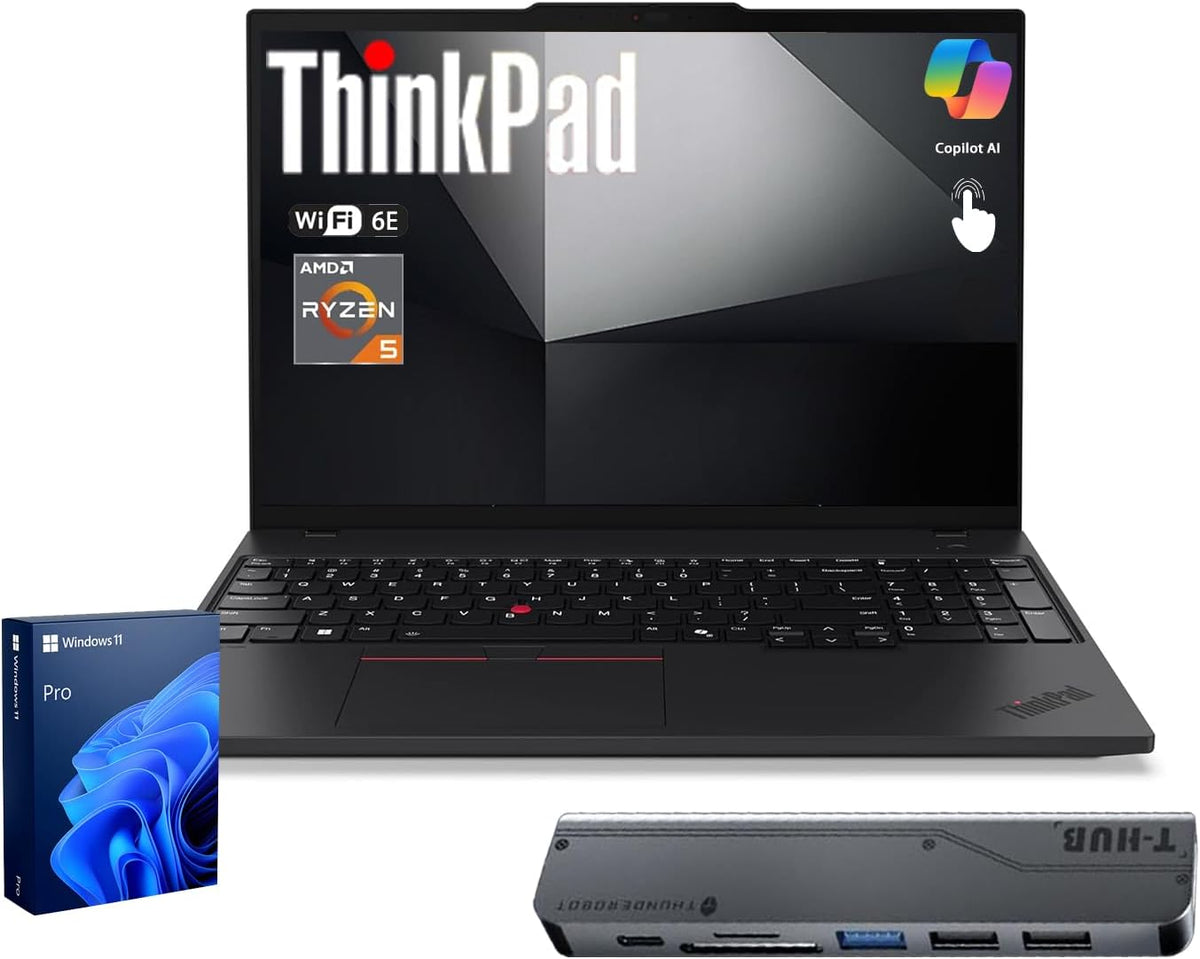 Ordinateur compact portable professionnel Lenovo ThinkPad E16 : écran tactile antireflet FHD+ 16 pouces, processeur AMD Ryzen 5 7535U, 32 Go de RAM DDR5, SSD de 1 To, Wi-Fi 6E, lecteur d’empreintes digitales, webcam rétroéclairée, Windows 11 Pro et