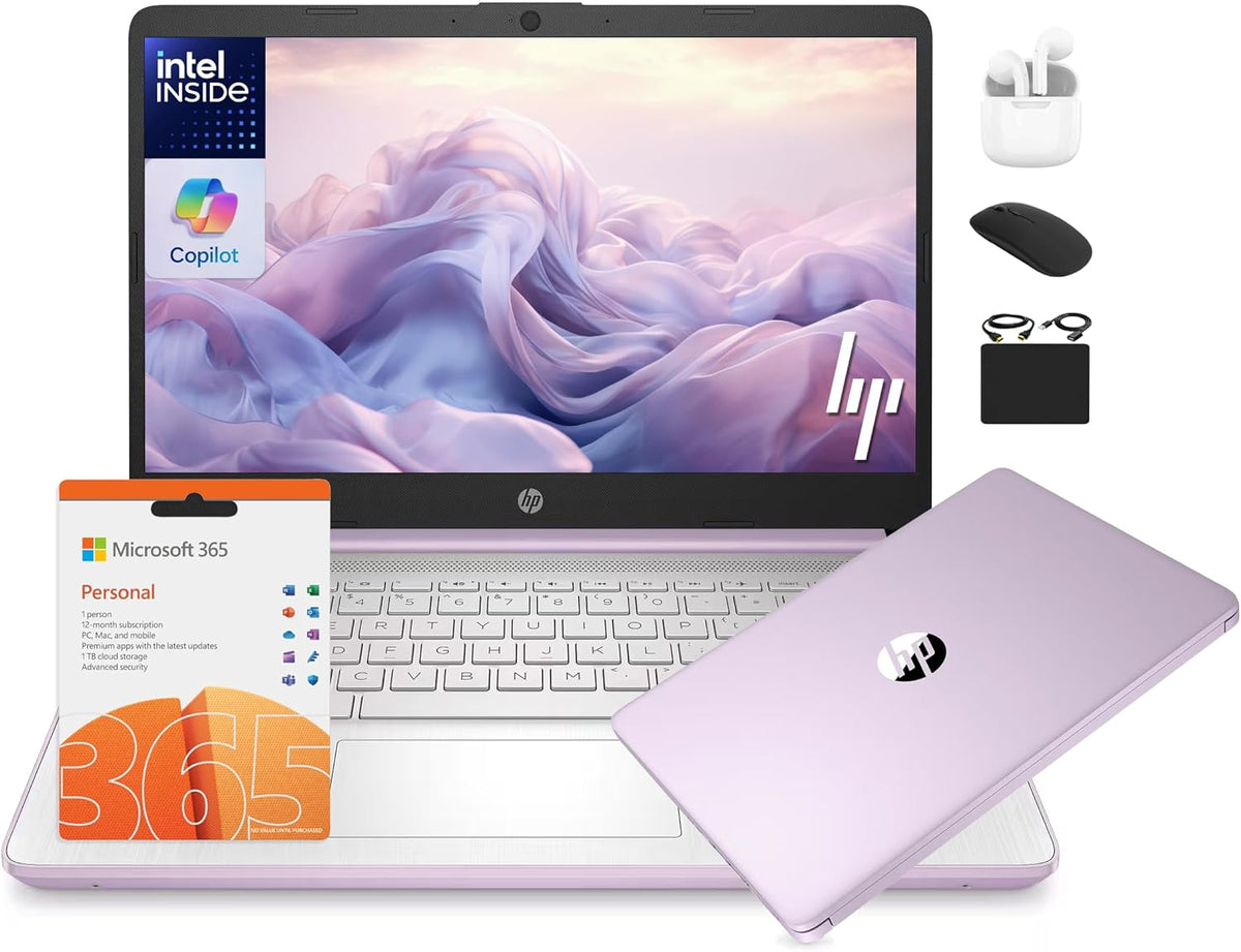 Ordinateur compact portable HP 14 Étudiant Professionnel 2025, modèle phare, avec IA Copilot, processeur Intel quadricœur de 13e génération, 16 Go de RAM, 628 Go de stockage (128 Go UFS + 500 Go d'extension), abonnement d'un an à Office 365