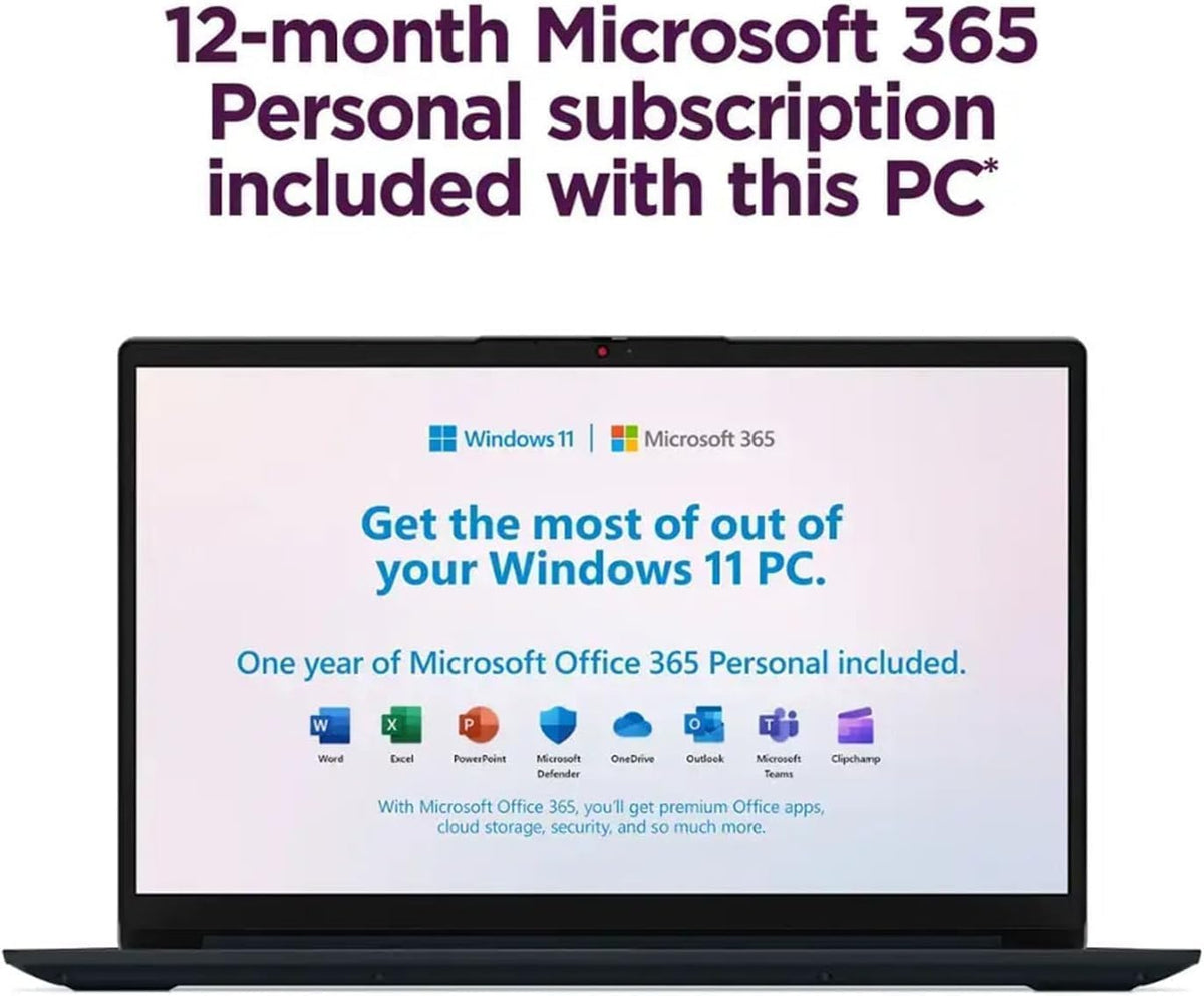 Ordinateur compact portable Lenovo IdeaPad 15,6 pouces avec Microsoft 365 Famille et Entreprise • 8 Go de RAM • SSD PCIe de 256 Go • Processeur Intel Core • Wi-Fi 6 • 1 To de stockage cloud • Autonomie de 11 heures • Windows 11