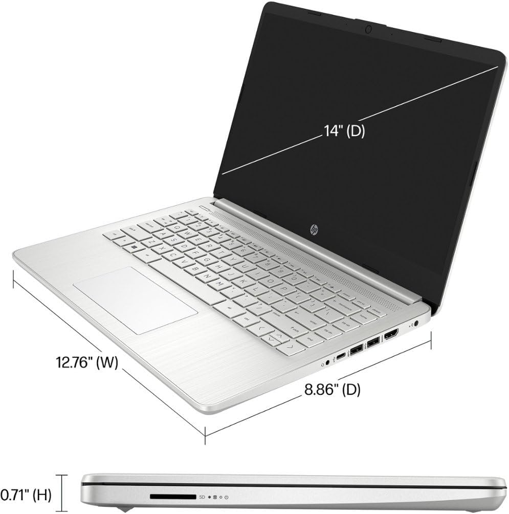 Ordinateur compact portable professionnel HP 14 HD pour étudiants, processeur Intel Quad-Core N4120, 16 Go de RAM, 384 Go de stockage (128 Go eMMC + carte SD de 256 Go), abonnement d'un an à Office 365, design fin, webcam, HDMI, Bluetooth, Wi-Fi