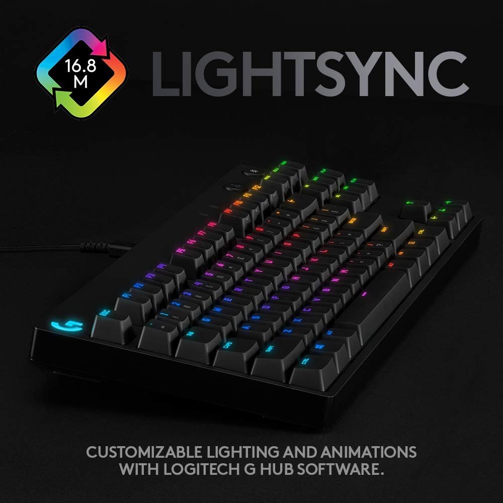 Clavier de jeu mécanique Logitech G PRO, format ultra-facile à transporter sans pavé numérique, câble micro USB détachable, touches rétroéclairées RVB LIGHTSYNC 16,8 millions de couleurs