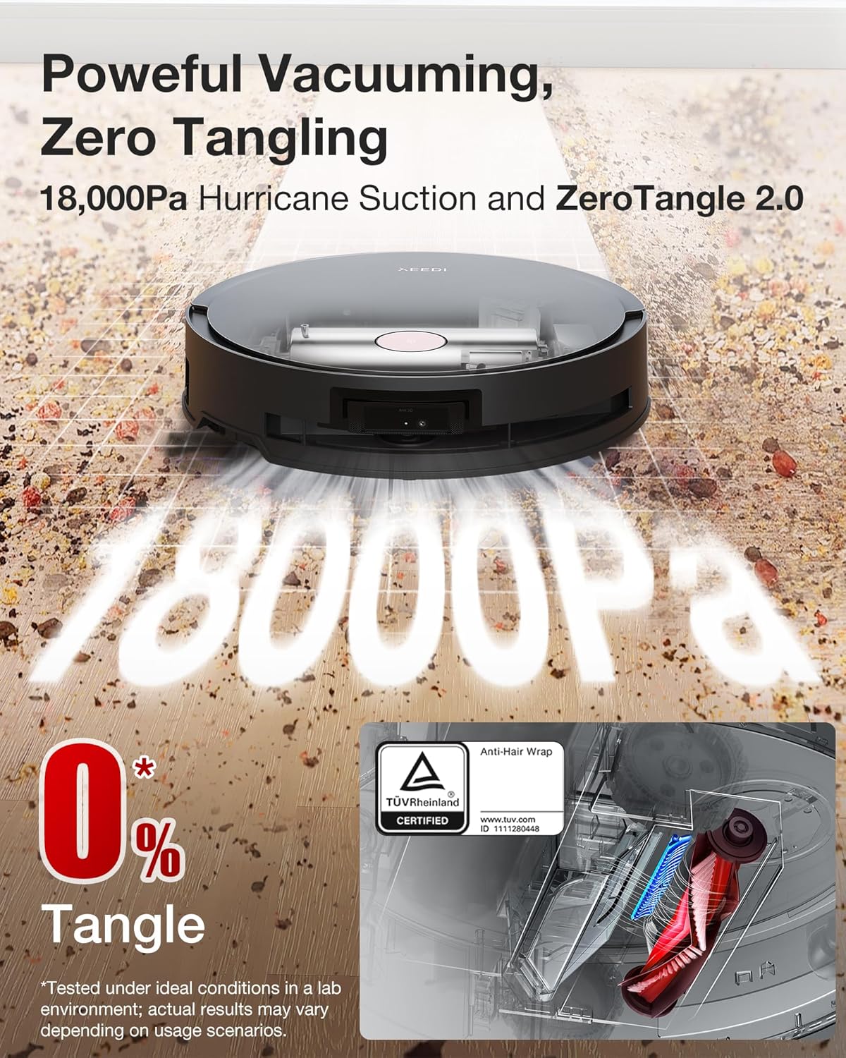 Aspirateur et laveur robot Yeedi S14 Plus, aspiration de 18 000 Pa, lavage à rouleau OZMO, ZeroTangle 2.0, capteur 3D TruEdge, station tout-en-un doté de lavage automatique à l'eau chaude et séchage automatique, noir