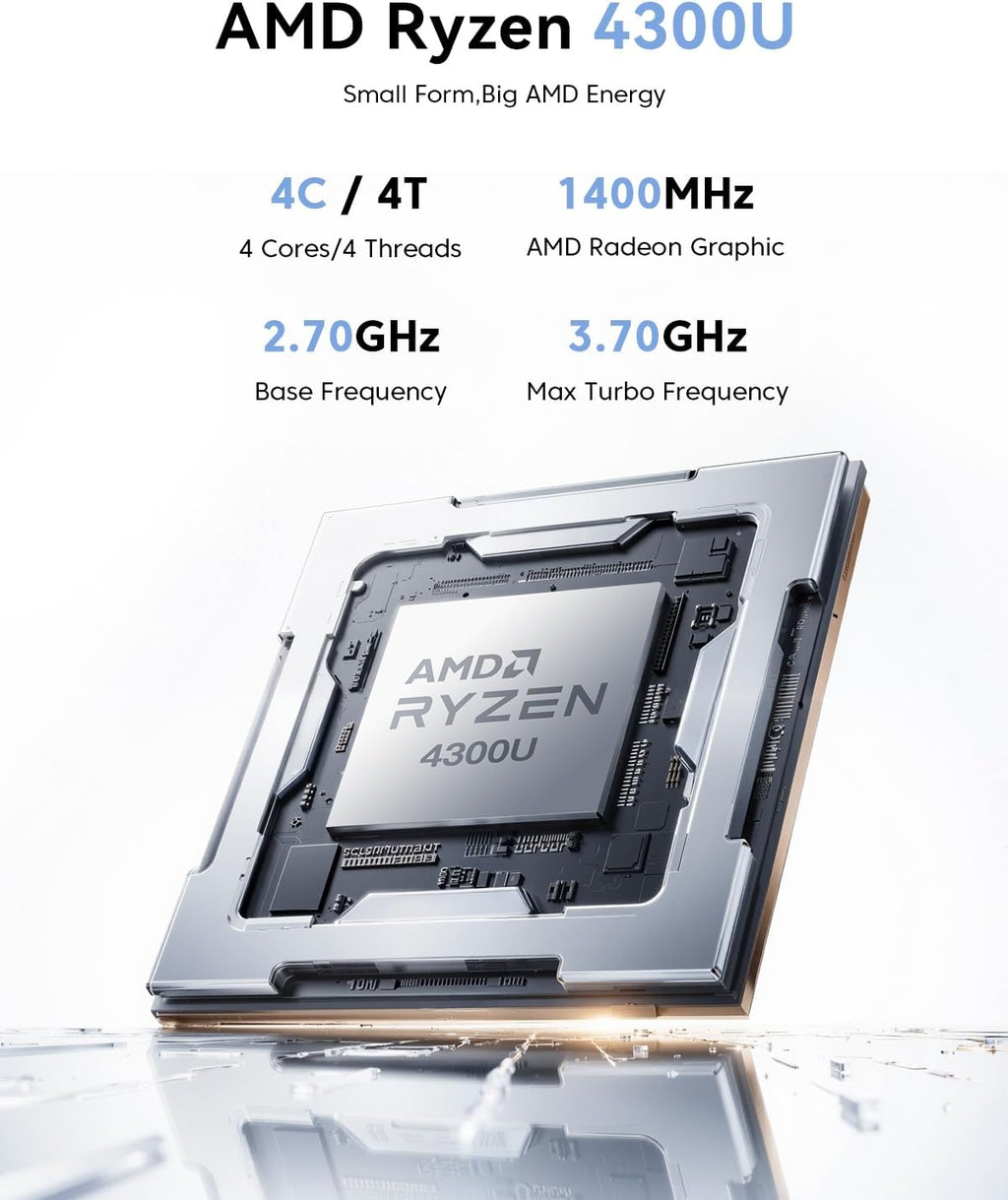 KAMRUI Pinova P1 Mini PC Ordinateur Processeur AMD Ryzen 4300U 16 Go de RAM DDR4 256 Go SSD M.2 Mini ordinateur de bureau compatible triple 4K USB-C WiFi Bluetooth Ethernet HTPC pour entreprises, éducation et usage domestique – Modèle pratique