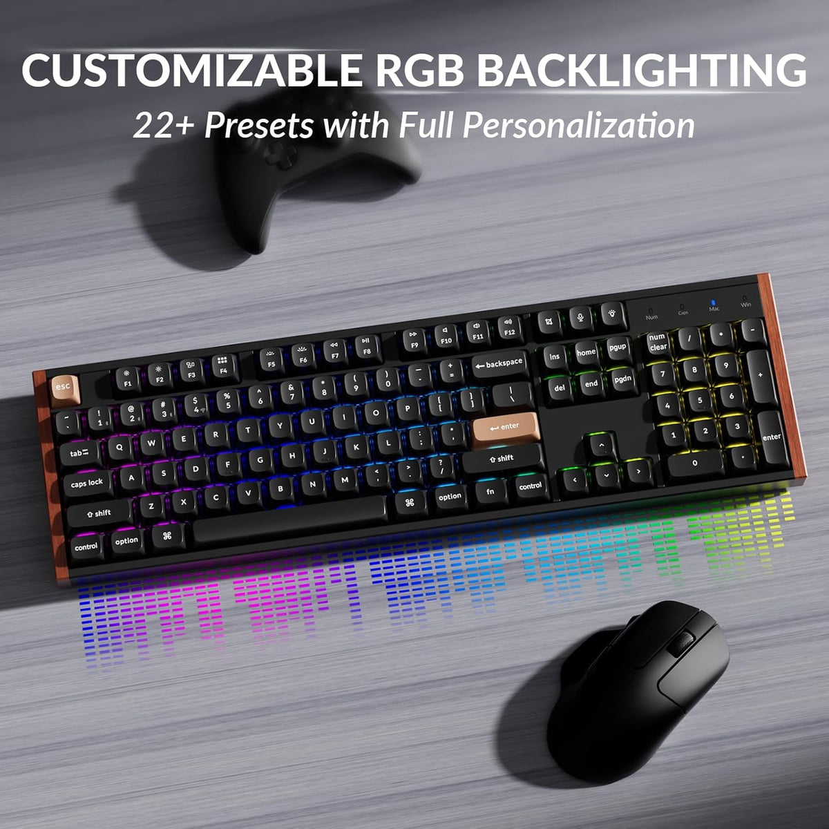 Clavier Keychron K10 HE à effet Hall, commutateurs magnétiques Gateron à double rail Nebula, clavier à connectivité sans fil tri-mode pleine taille doté de déclenchement réactif, activation réglable, RGB, châssis en aluminium et bois