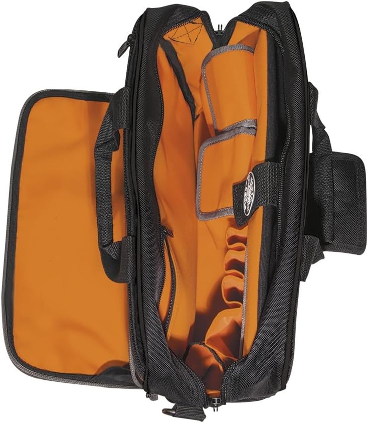 Sac à outils Klein Tools 55455M, sac professionnel Tradesman avec poche pour ordinateur compact portable, noir et orange