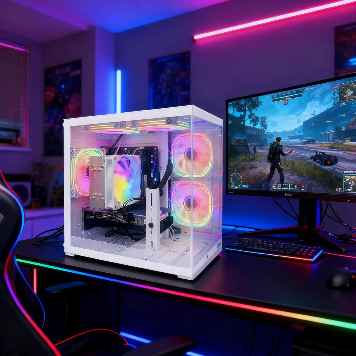 PC de jeu pré-assemblé Ryzen 5 5500 3,6 GHz (6 cœurs, 12 threads, allant jusqu'à 4,2 GHz), Radeon RX6500XT, 4 Go de RAM DDR4, 16 Go de espace de stockage NVMe, SSD de 512 Go, Wi-Fi 6, format tour, adapté à un usage domestique et le bureau.