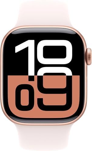 Présentation : Apple Watch Series 10 GPS 46 mm - Boîtier en aluminium or rose avec bracelet sport rose pâle S/M (Reconditionné Premium)