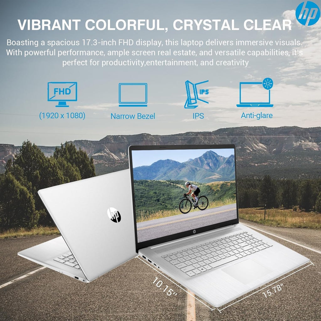 Ordinateur compact portable HP 17 Essential : PC professionnel 17,3 pouces IPS FHD, processeur AMD Ryzen 5 à 6 cœurs, 32 Go de RAM, 1,5 To de stockage (1 To SSD + 500 Go d’extension), Windows 11 Pro, Copilot AI, suite Office à vie, HubxcelAccessory