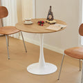 Table de salle à manger ronde, table tulipe circulaire de 80 cm dotée de plateau épais et pied en métal, table bistro moderne du milieu du siècle pour cuisine, petits espaces, salon, café (imitation chêne)