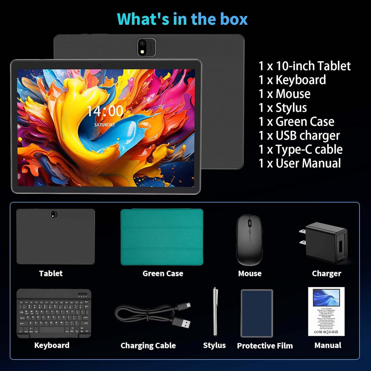 Tablette tactile Android avec clavier, 2026 Android 15, écran 10 pouces, 26 Go + 256 Go + 2 To extensible, tablette PC électronique avec processeur Gemini 8 cœurs, batterie 8 000 mAh, Wi-Fi 5G, GMS, tablette 2 en 1 avec étui, souris et stylet (étui n