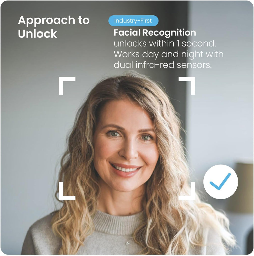 Serrure connectée Lockly Visage Zeno Series, serrure d'entrée sans clé par reconnaissance faciale et empreinte digitale, pêne dormant Wi-Fi intégré compatible doté de Apple Home Key, clavier PIN Genie, contrôle à distance via application…