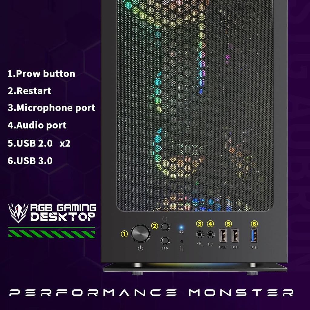 PC de bureau gaming STGAubron : processeur AMD Ryzen 5 2600 allant jusqu'à 3,9 GHz, carte graphique GeForce RTX 2060 6 Go, 16 Go de RAM DDR4, SSD 512 Go, Wi-Fi 600M, Bluetooth 5.0, 4 ventilateurs RGB, Windows 11 Famille