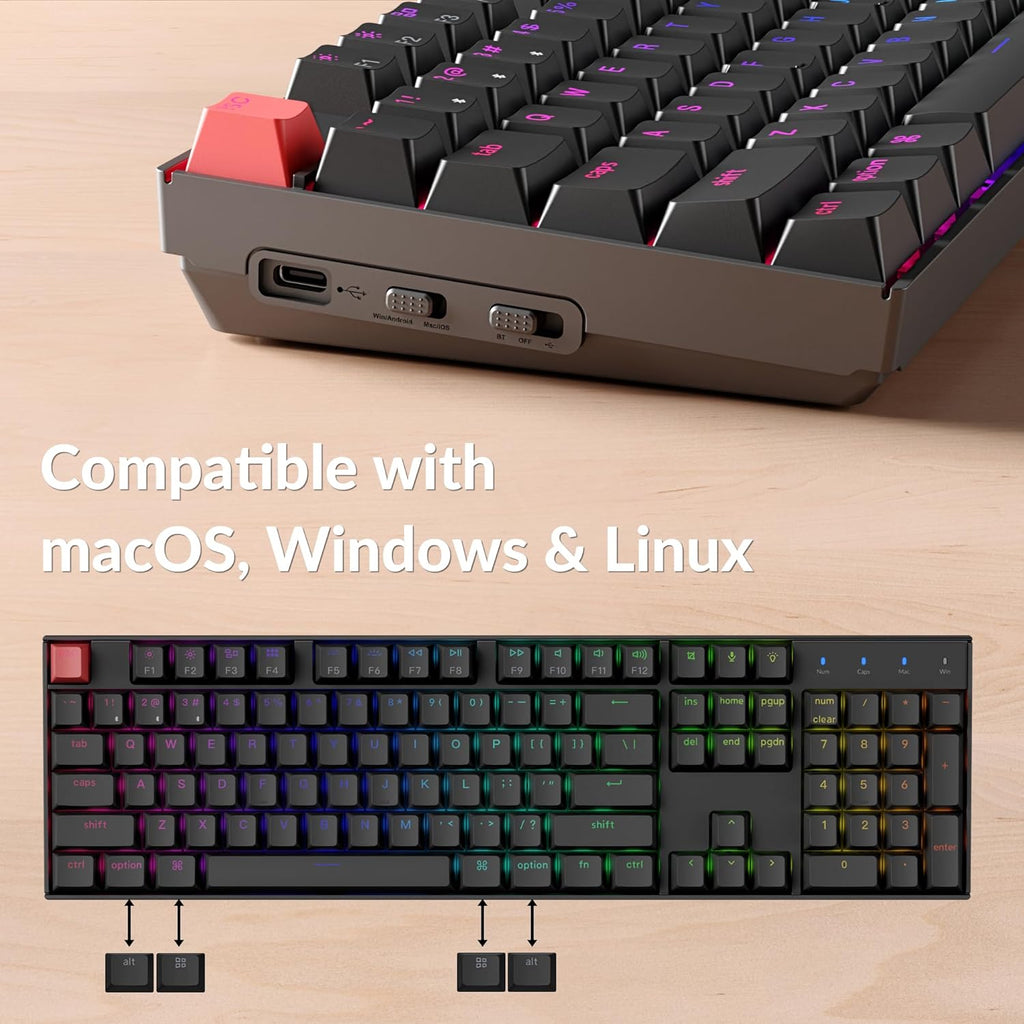 Clavier mécanique à connectivité sans fil Keychron K10 QMK, format standard, Bluetooth/doté de connectivité filaire, touches remplaçables à chaud, doté de commutateurs Keychron Super Brown, rétroéclairage RGB et touches PBT pour Mac/Windows…